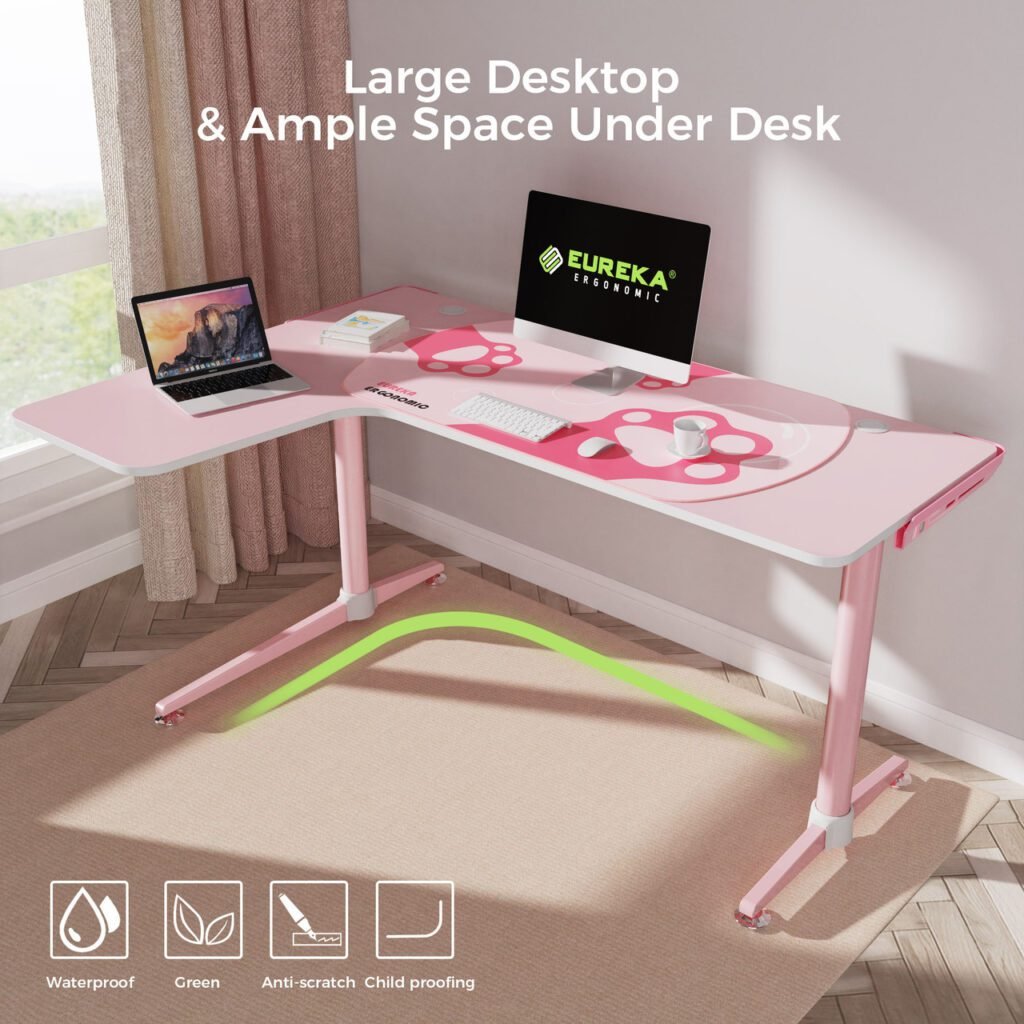 Eureka Ergonomic Pink Desk L Shaped Gaming Desk L60 Review 2 Gaming Desk