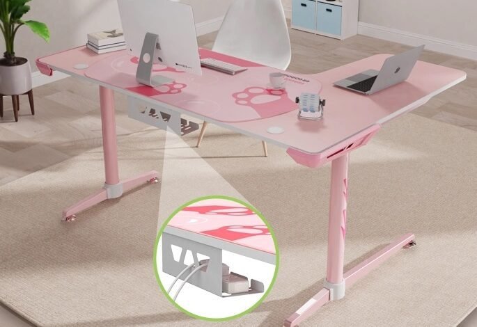 Eureka Ergonomic Pink Desk L Shaped Gaming Desk L60 Review 1 Gaming Desk